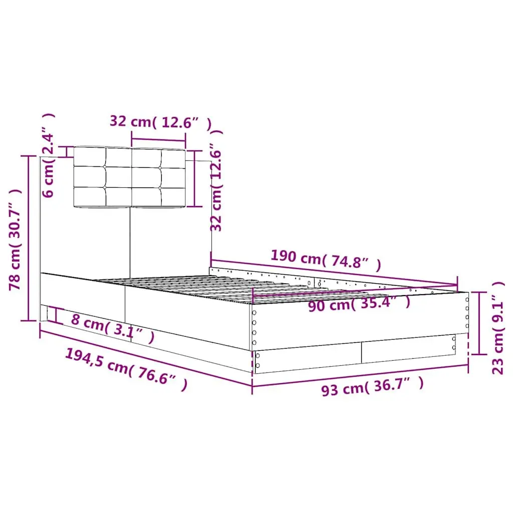 Black Bed Frame with Headboard 90x190 cm