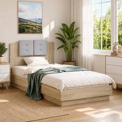 Durable Bed Frame with Headboard in Sonoma Oak 90x190 cm