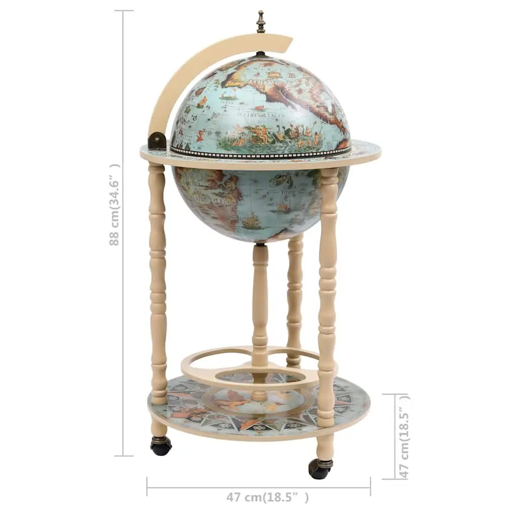 Globe Bar Stand Solid Wood Mobile Storage Blue