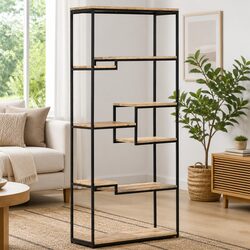 Industrial Bookcase 80x30x180 cm in Rough Mango Wood