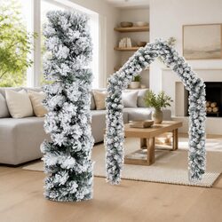 Green 10m Christmas Garland with Flocked Snow Detail