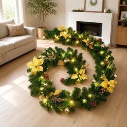 Durable Christmas Garland with LED Lights 2.7m Green