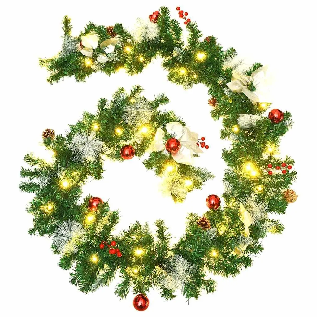 Christmas Garland with LED Lights Green 2.7m Festive Holiday Decoration Indoor