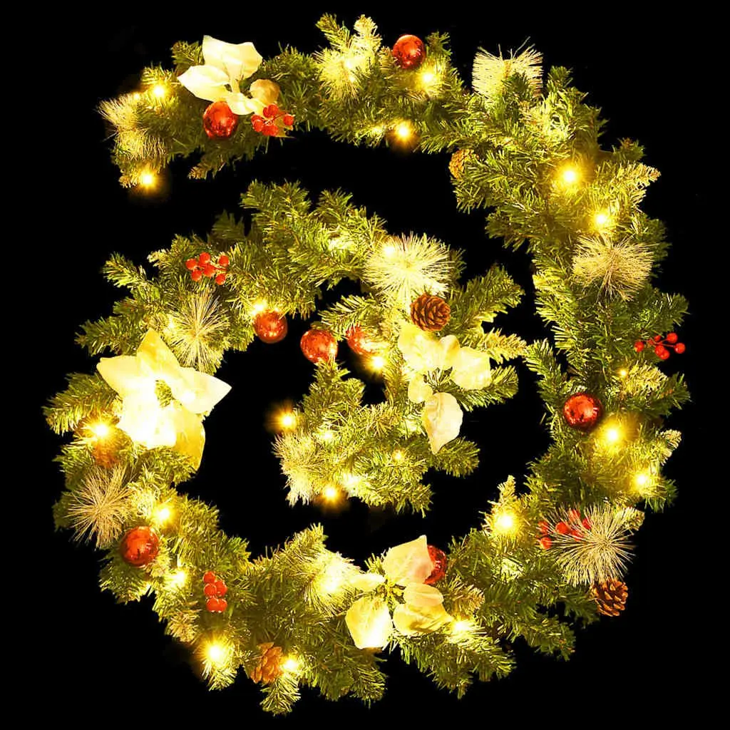 Christmas Garland with LED Lights Green 2.7m Festive Holiday Decoration Indoor