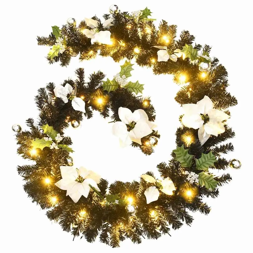 Christmas Garland LED Lights PVC 2.7m Black Silver