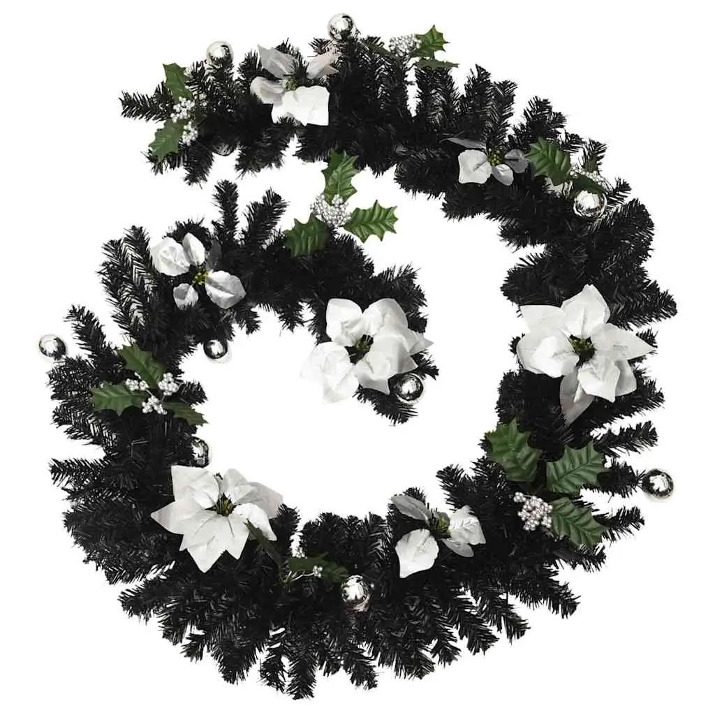Christmas Garland LED Lights PVC 2.7m Black Silver