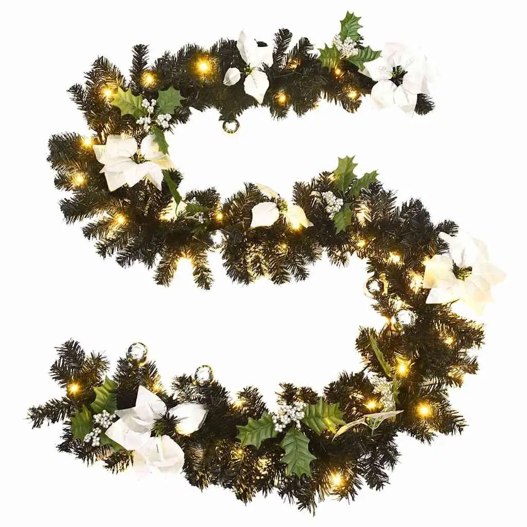 Christmas Garland LED Lights PVC 2.7m Black Silver