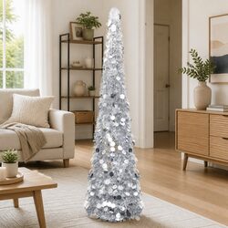 Durable Pop-up Silver Christmas Tree 150cm for Holidays
