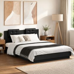 Stylish Black Bed Frame with RGB LED Lights 150x200 cm