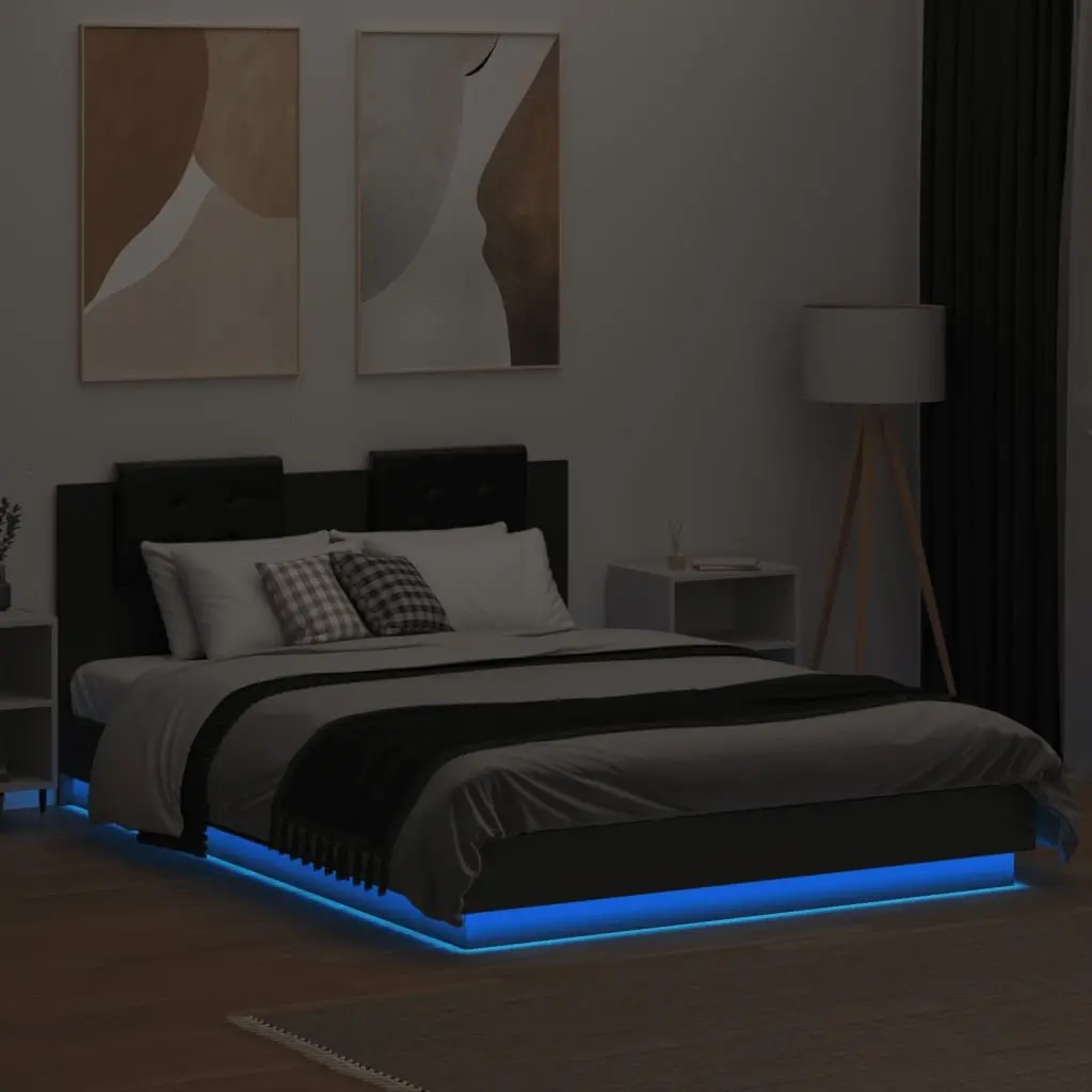 Bed Frame Engineered Wood 150x200 cm Black RGB LED Lights