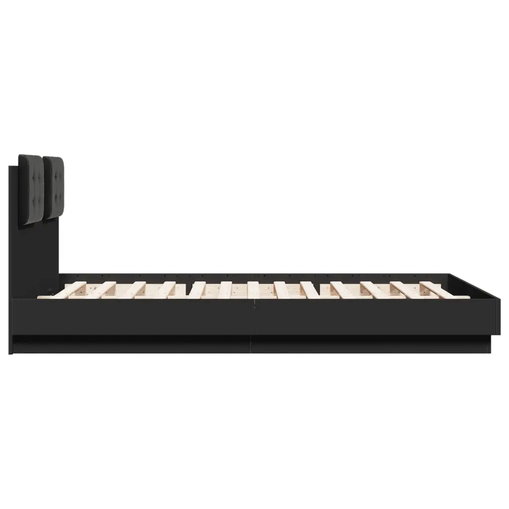Bed Frame Engineered Wood 150x200 cm Black RGB LED Lights
