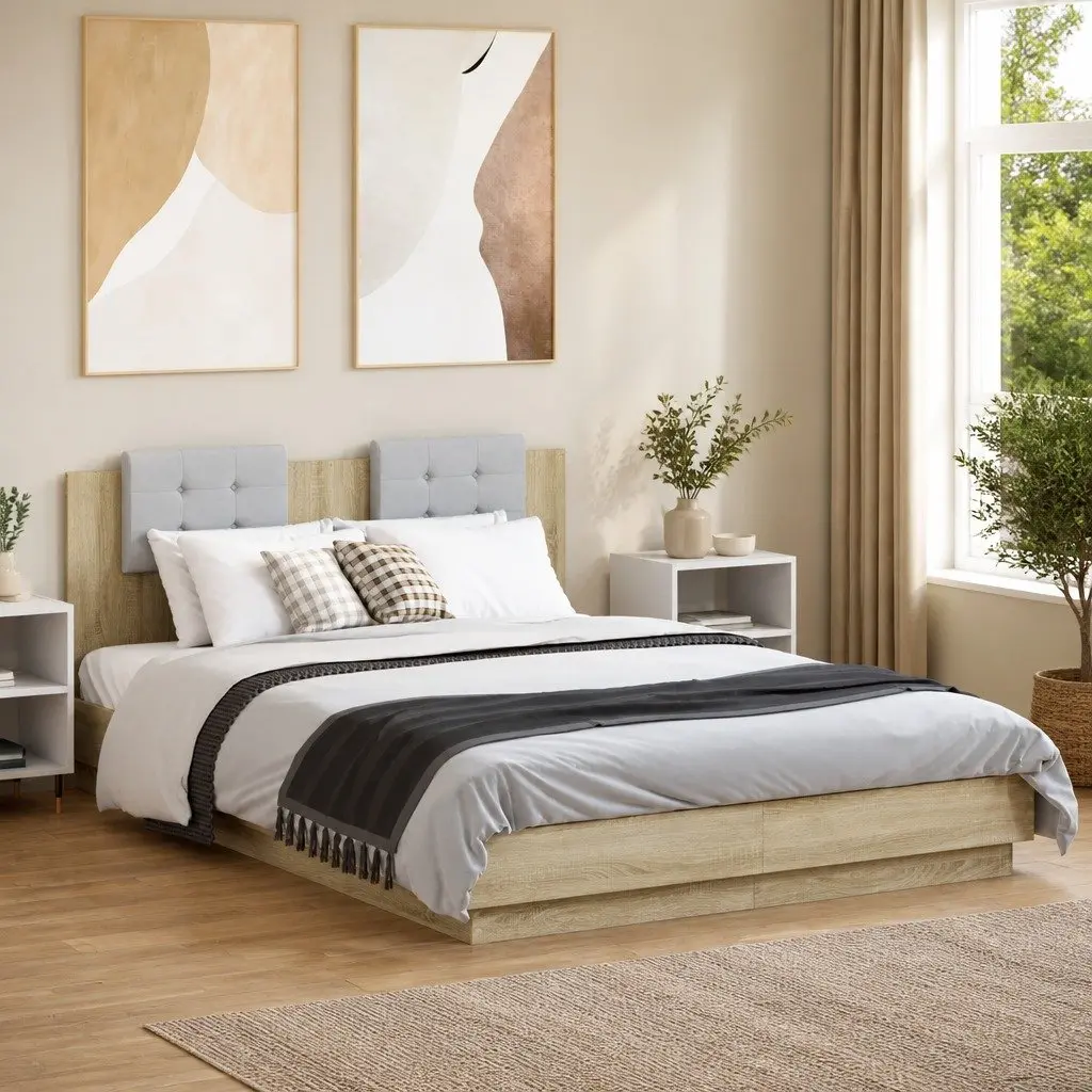 Brown Bed Frame with RGB LED Headboard