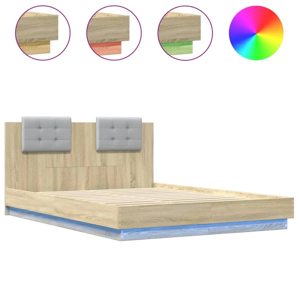 Brown Bed Frame with RGB LED Headboard