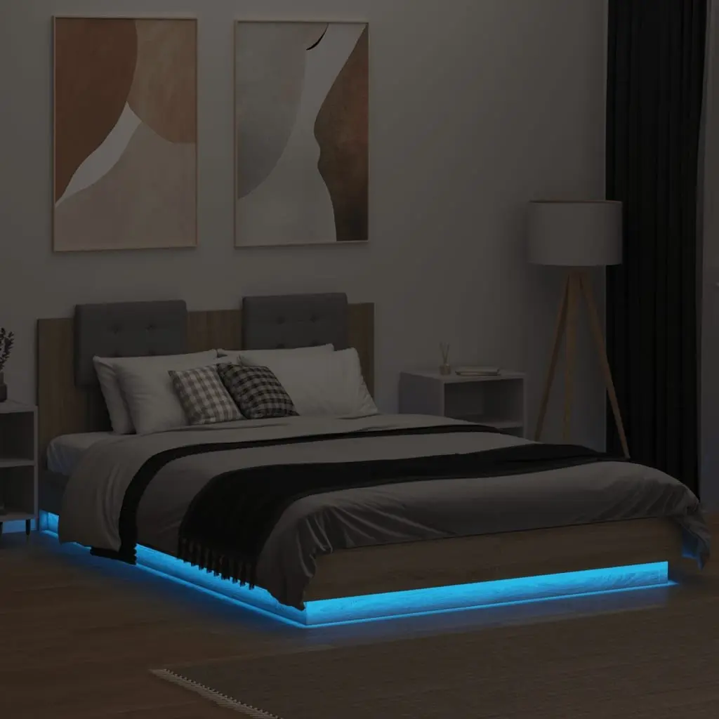 Brown Bed Frame with RGB LED Headboard