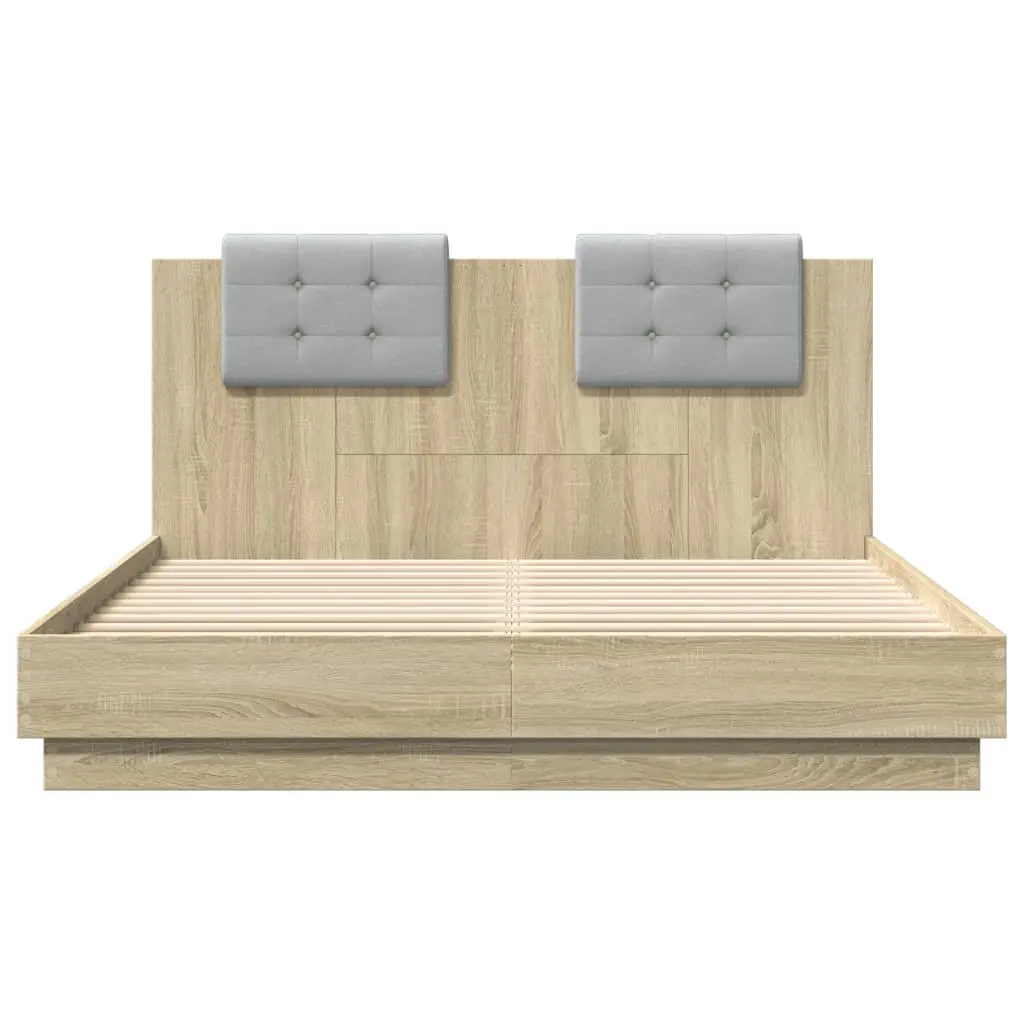 Brown Bed Frame with RGB LED Headboard