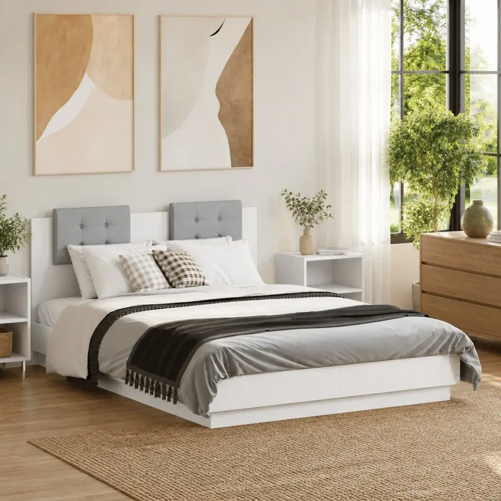 RGB LED Light Bed Frame with Durable Headboard 135x190 cm