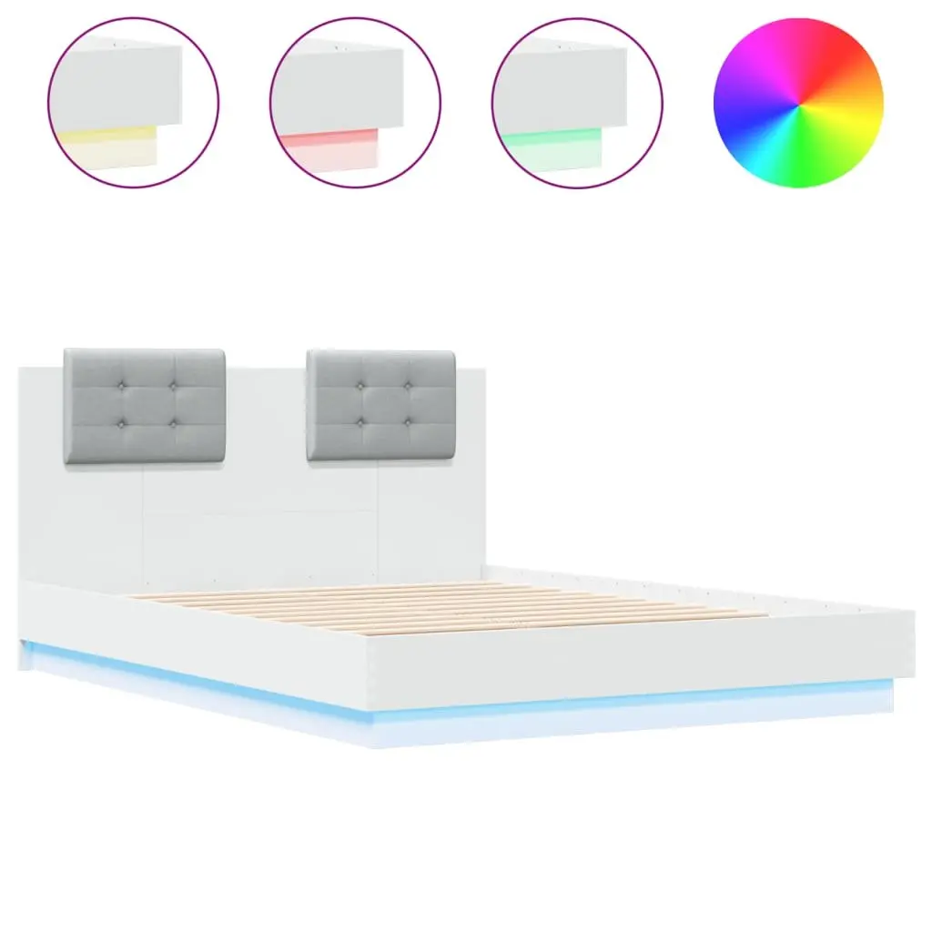 RGB LED Light Bed Frame with Durable Headboard 135x190 cm