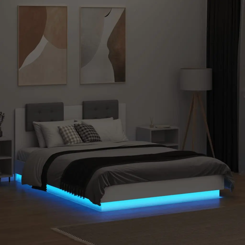 RGB LED Light Bed Frame with Durable Headboard 135x190 cm