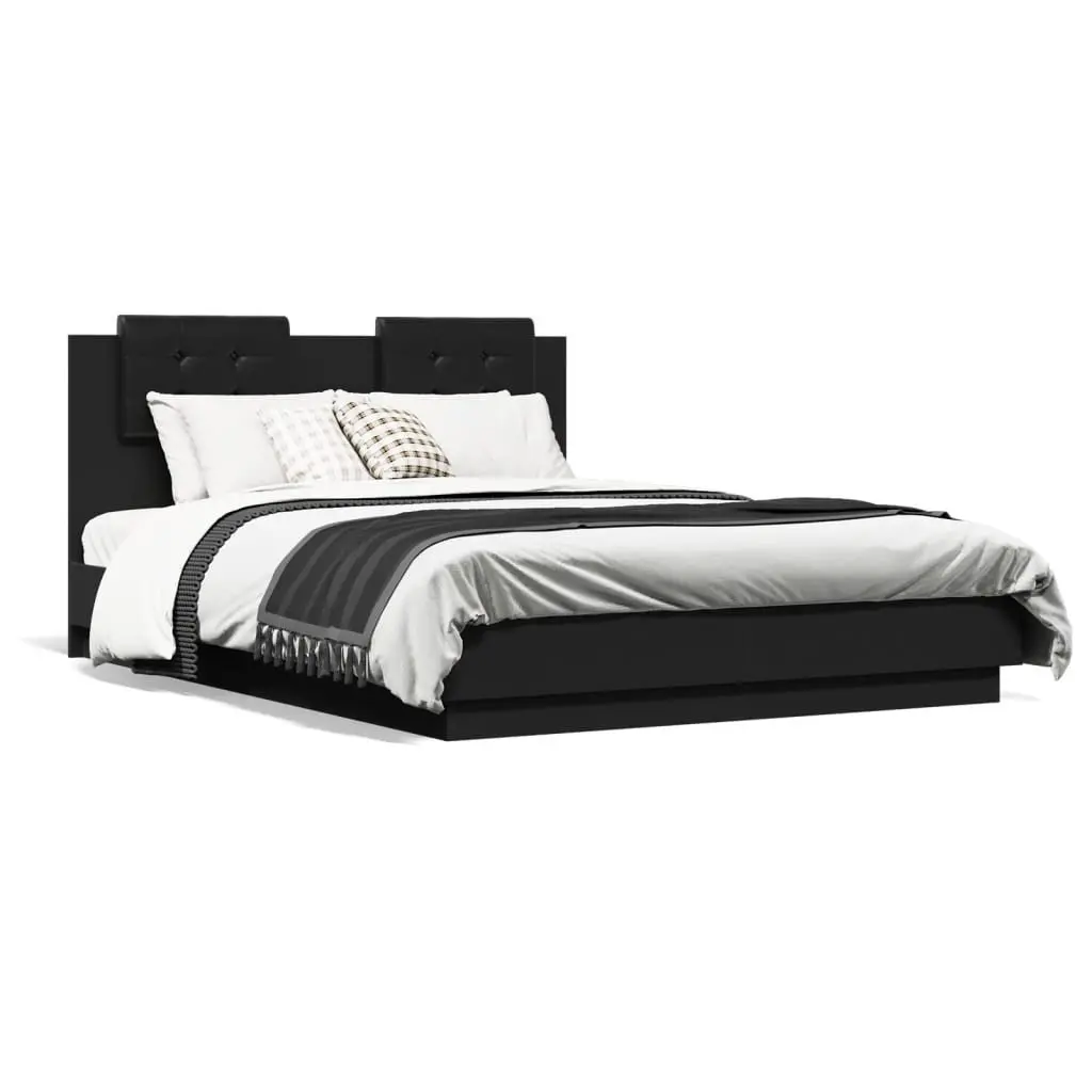 Bed Frame Engineered Wood 135x190cm Black RGB LED Lights