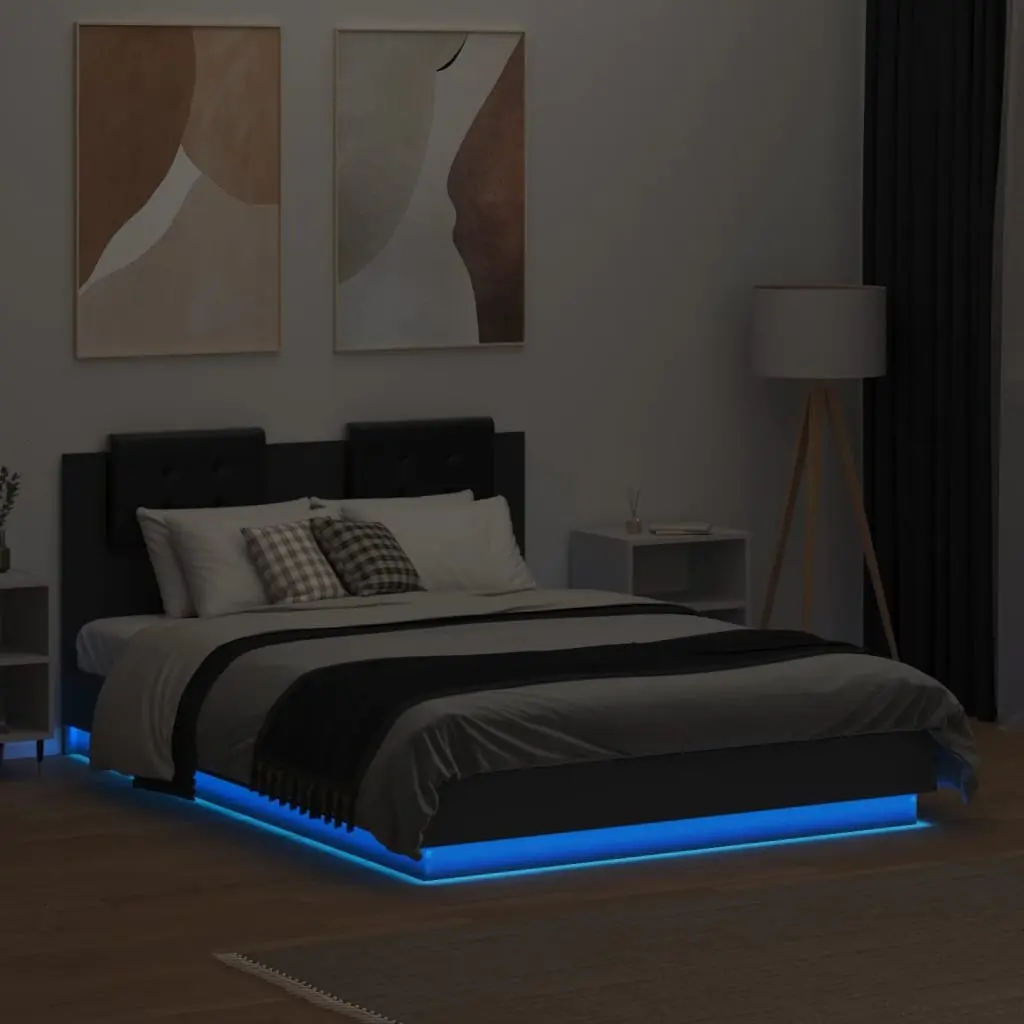 Bed Frame Engineered Wood 135x190cm Black RGB LED Lights