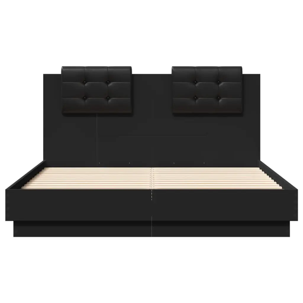Bed Frame Engineered Wood 135x190cm Black RGB LED Lights