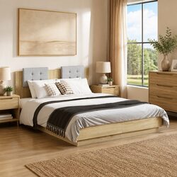 Bed Frame with LED Lights Headboard Brown Engineered Wood 135x190cm Slatted