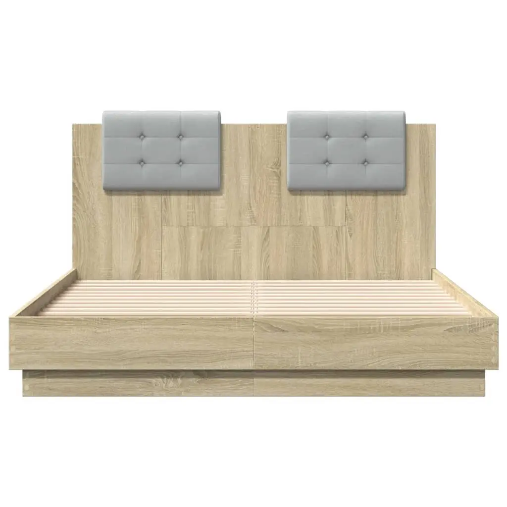 Brown Bed Frame with LED Lights Headboard