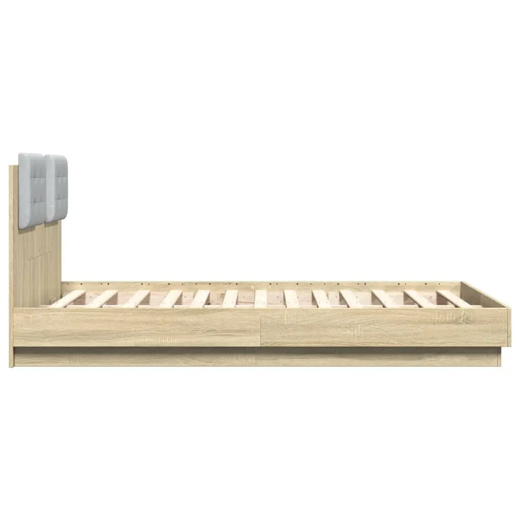 Brown Bed Frame with LED Lights Headboard