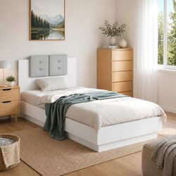Sturdy White Bed Frame with RGB LED Headboard 90x190 cm