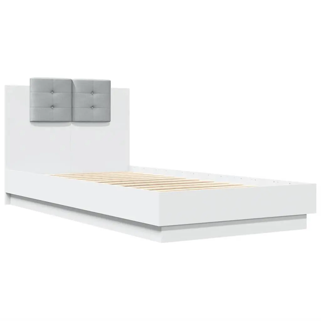 Bed Frame Engineered Wood 90x190 cm White RGB LED Lights Headboard
