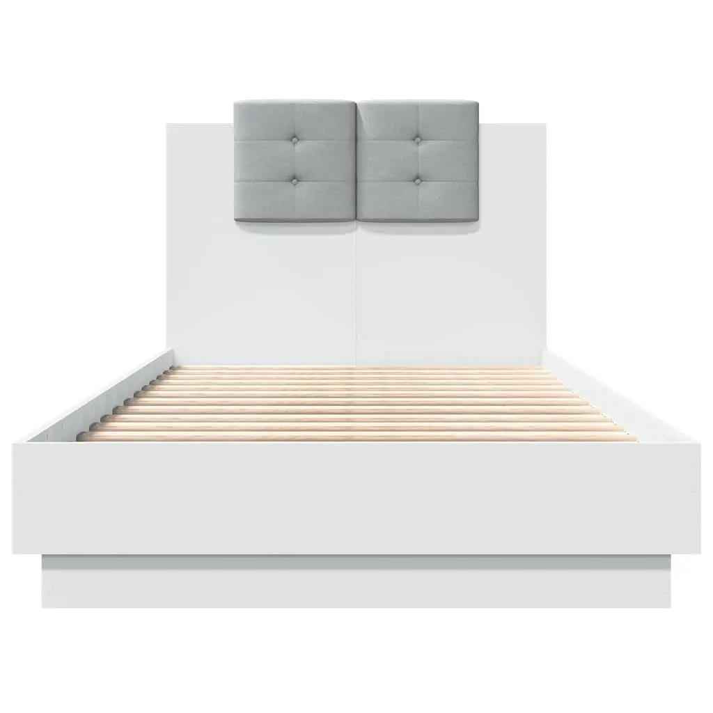Bed Frame Engineered Wood 90x190 cm White RGB LED Lights Headboard