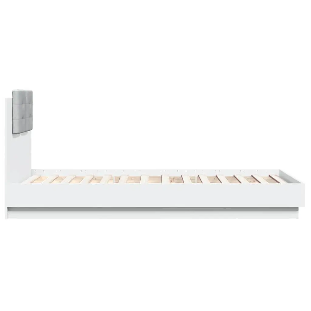 Bed Frame Engineered Wood 90x190 cm White RGB LED Lights Headboard