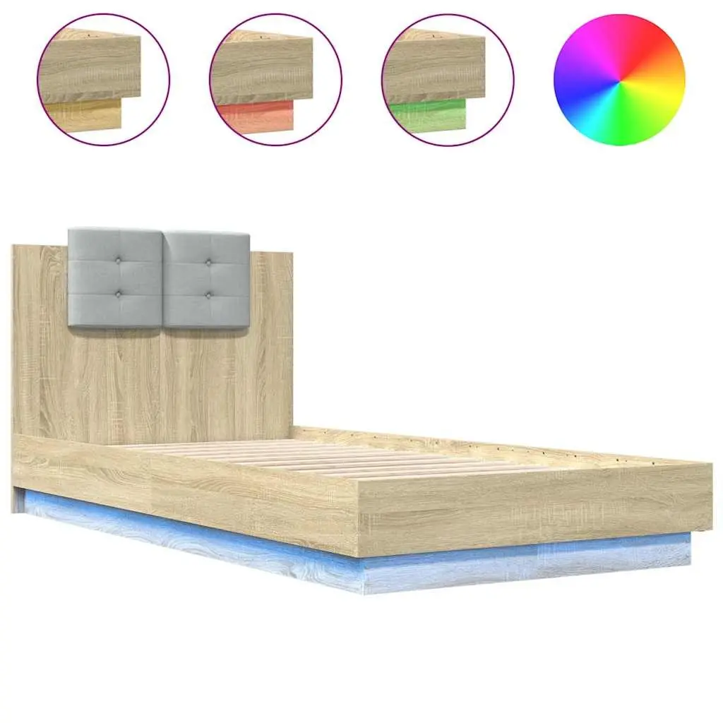 Bed Frame with RGB LED Headboard Sonoma Oak 90x190cm