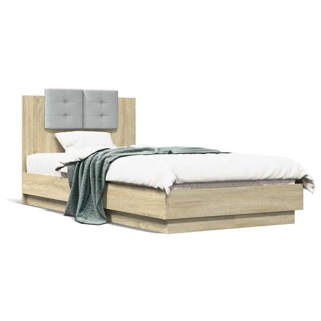 Bed Frame with RGB LED Headboard Sonoma Oak 90x190cm