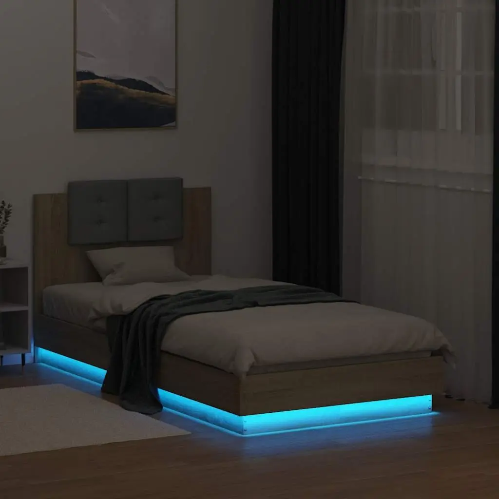 Bed Frame with RGB LED Headboard Sonoma Oak 90x190cm