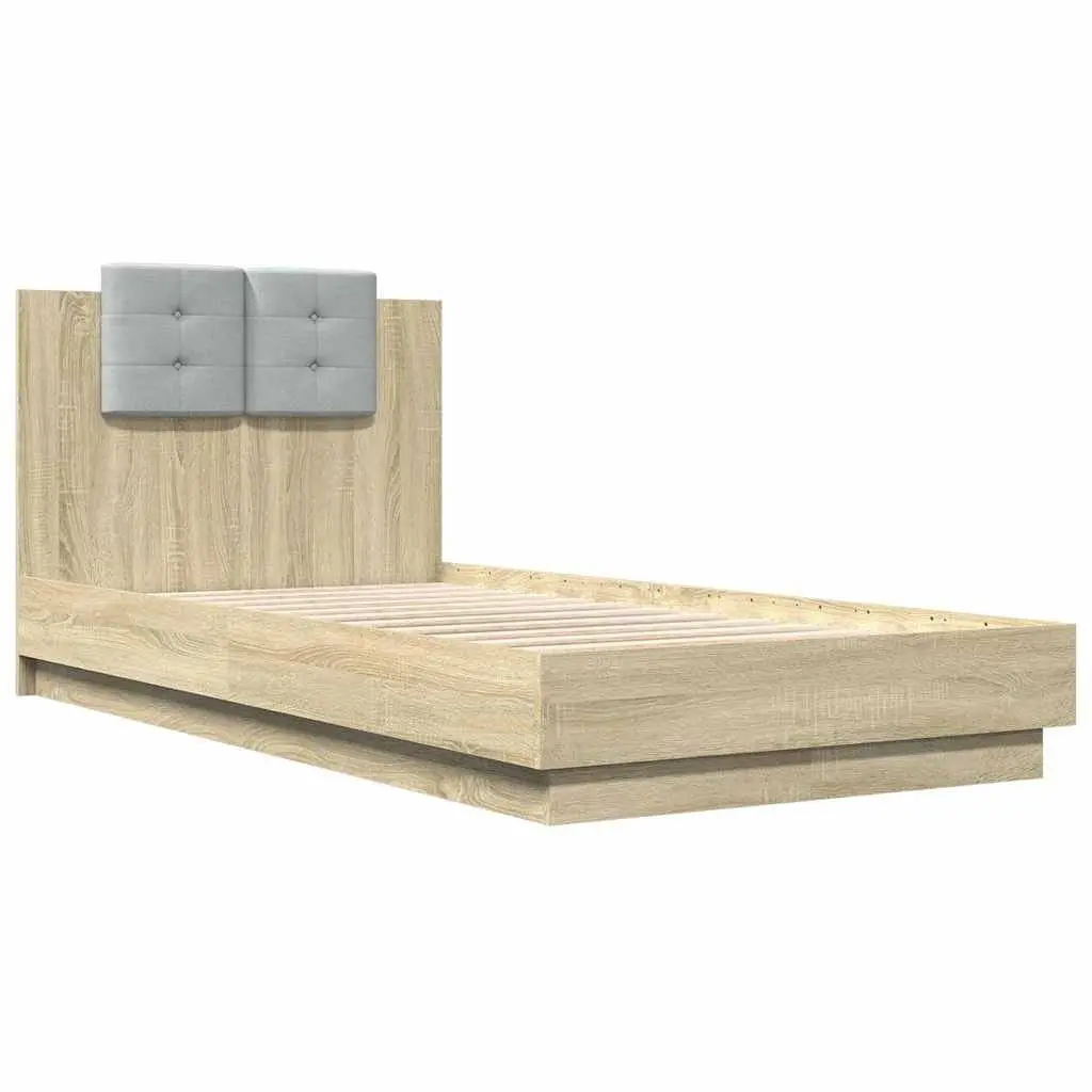 Bed Frame with RGB LED Headboard Sonoma Oak 90x190cm