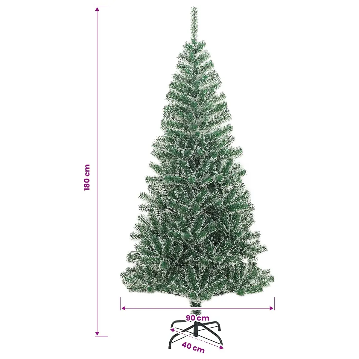 Artificial Christmas Tree Flocked Snow 180 cm Green Metal Stand 300 LEDs