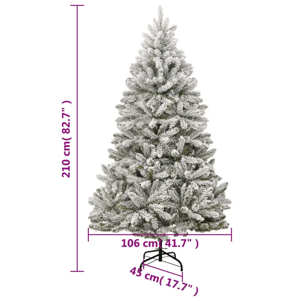 Artificial Christmas Tree 210cm Flocked Snow Green White Hinged with 300 LEDs
