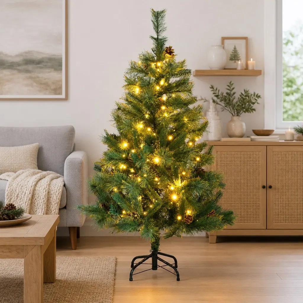 Artificial Christmas Tree Hinged 120cm PE 150 LEDs Green
