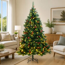 Artificial Hinged Christmas Tree 180cm 300 LEDs 8 Lighting Modes Holiday Decor