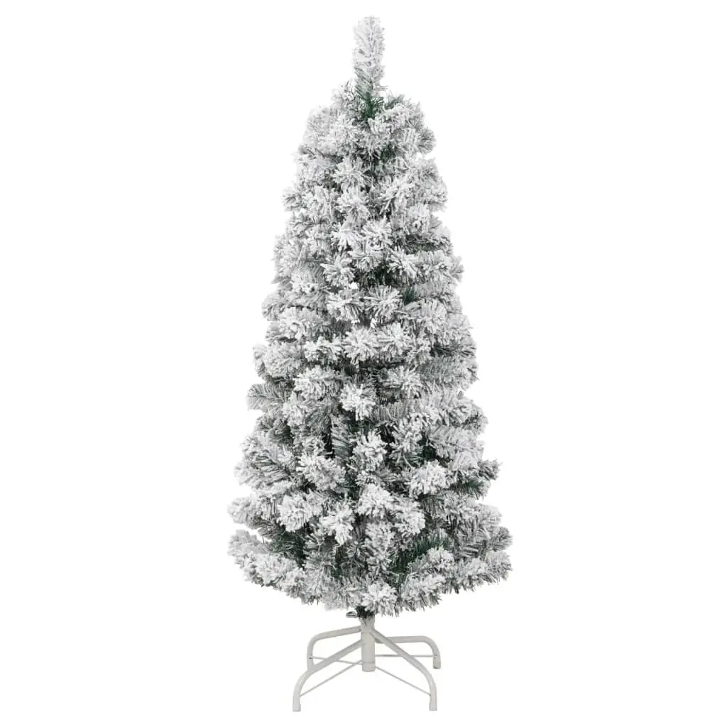 Artificial Christmas Tree Hinged 120cm Green Flocked Snow with 150 LEDs