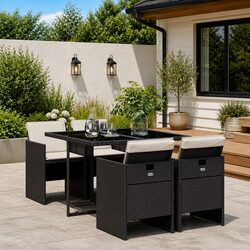 5 Piece Outdoor Dining Set with Durable Poly Rattan Chairs