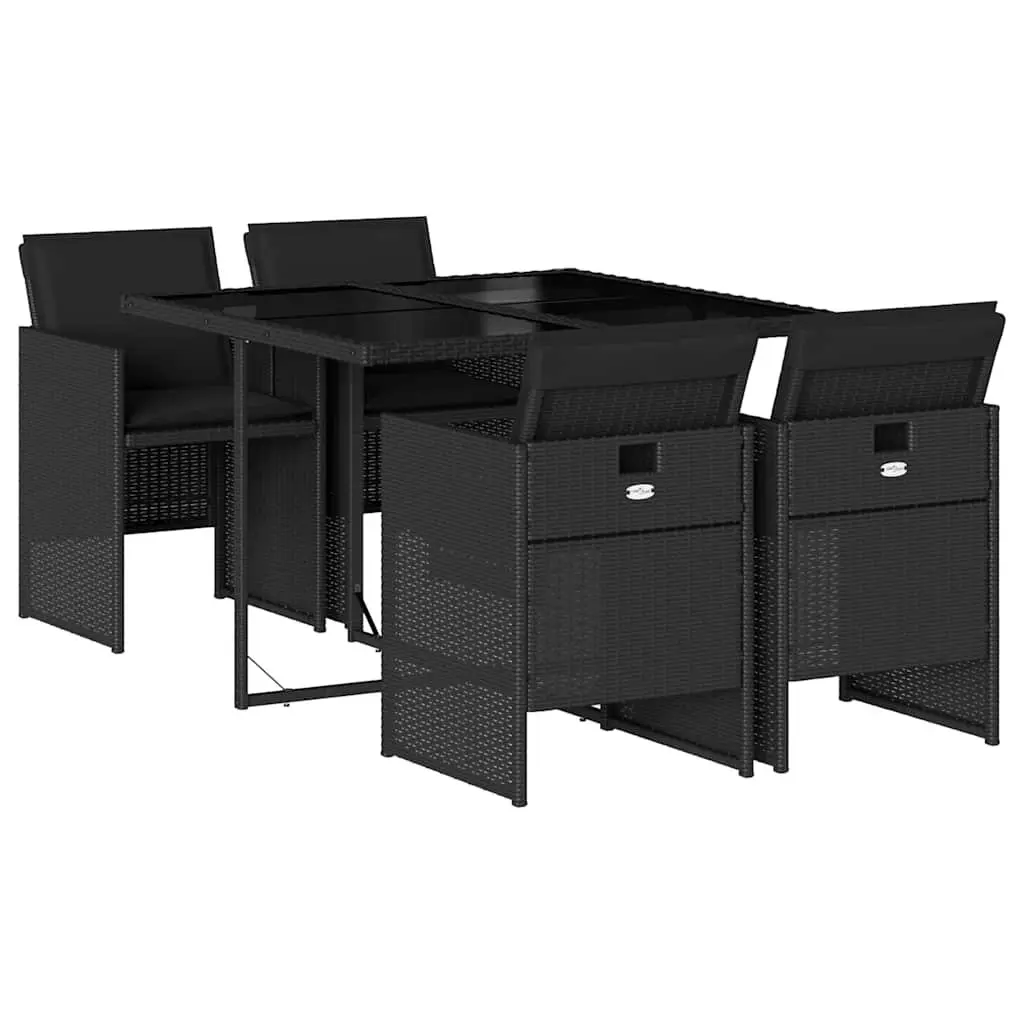 Garden Dining Set PE Rattan 5 Piece Black Outdoor Furniture Table Chairs