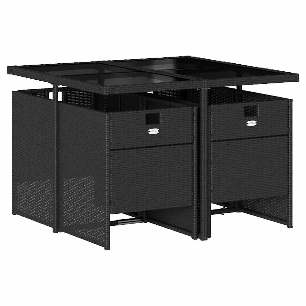 Garden Dining Set PE Rattan 5 Piece Black Outdoor Furniture Table Chairs