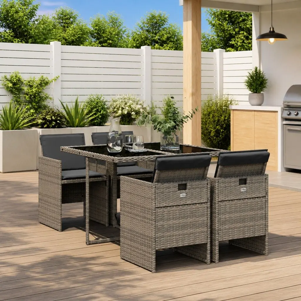 5-Piece Grey Garden Dining Set with Durable Rattan Chairs