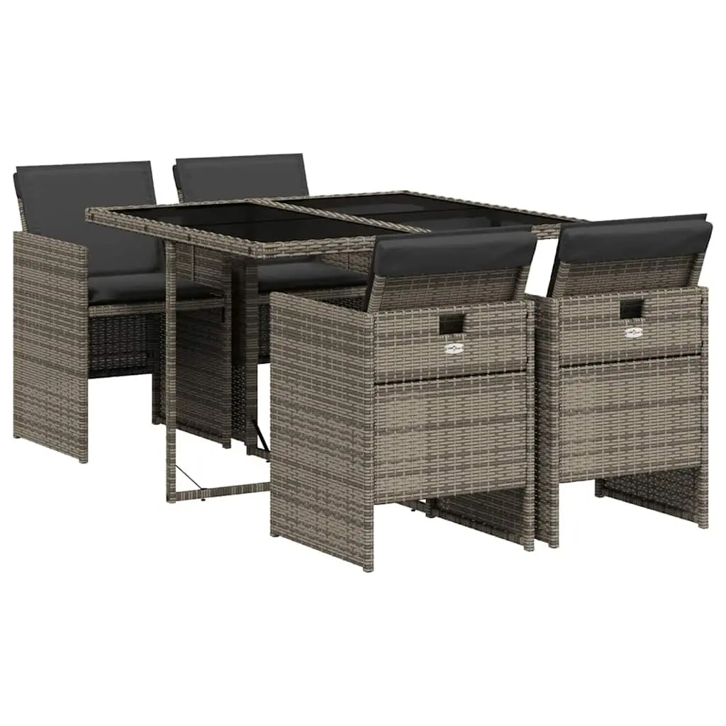 5-Piece Grey Garden Dining Set with Durable Rattan Chairs