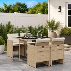Beige 5-Piece Outdoor Garden Dining Set with Cushions