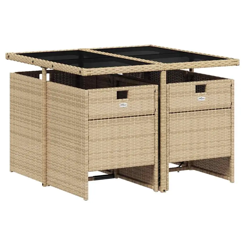 Outdoor Dining Set PE Poly Rattan 5 Piece Beige with Cushions