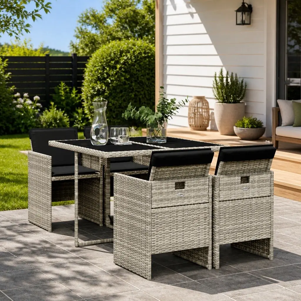 5 Piece Grey Garden Dining Set with Cushions