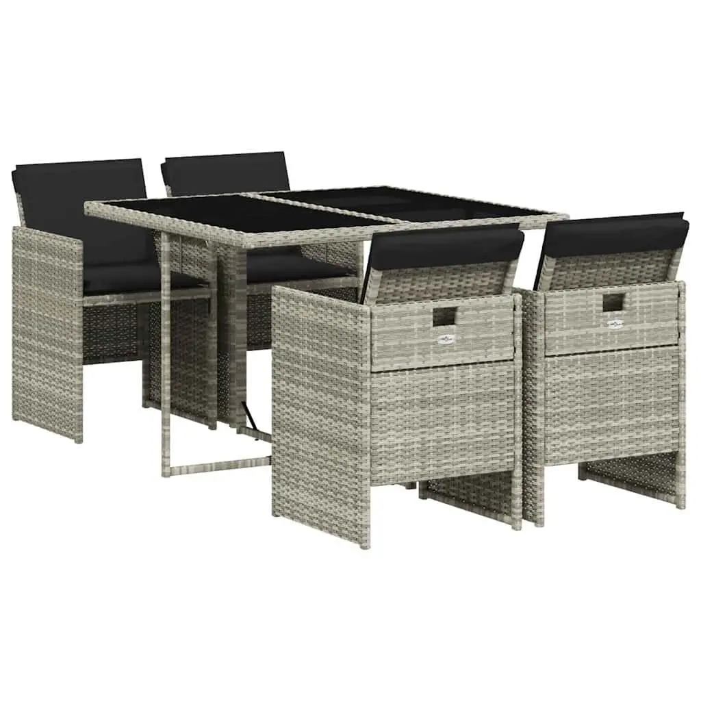 5 Piece Grey Garden Dining Set with Cushions